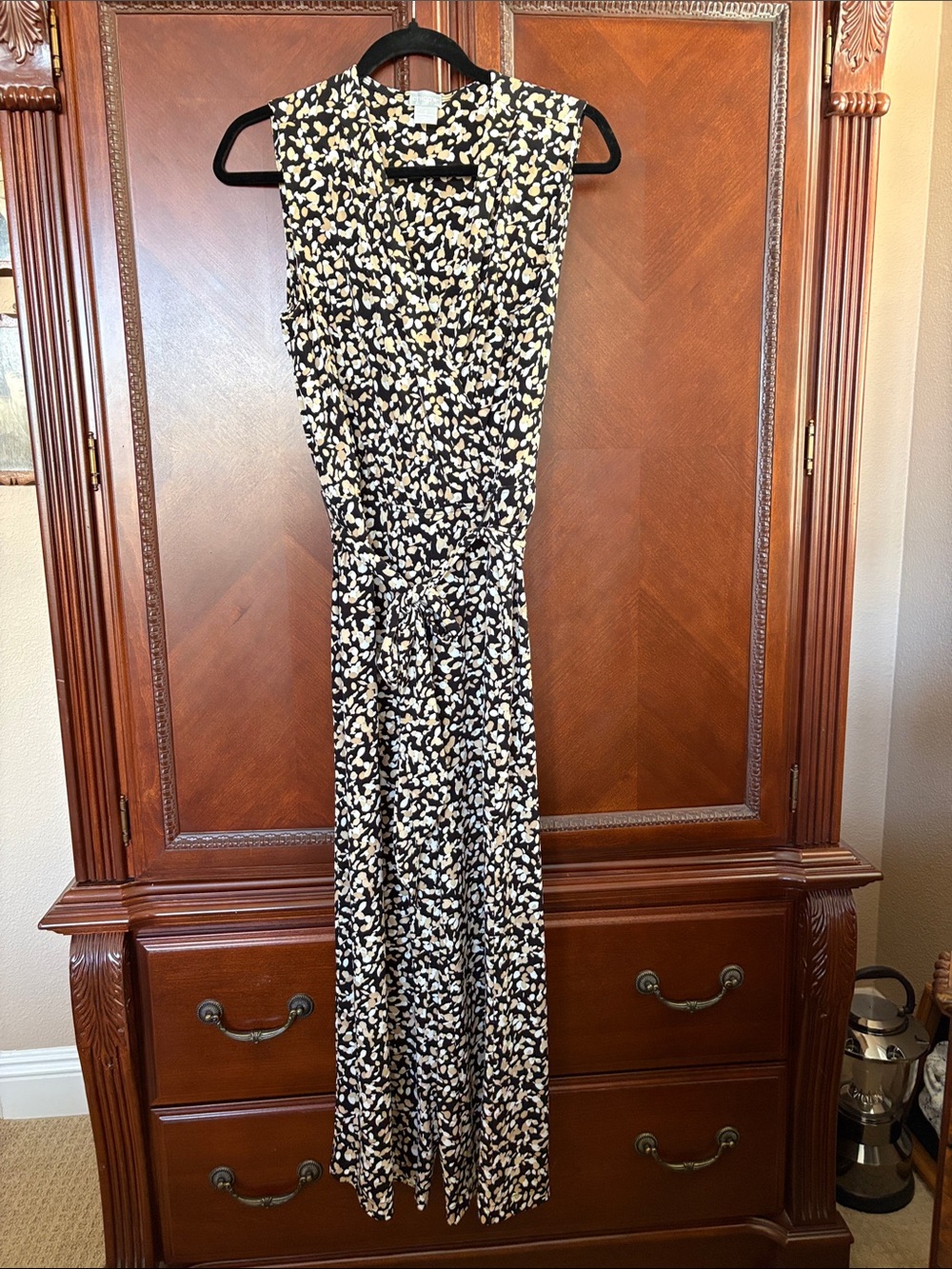 Chico's Black and Cream Sleeveless Printed Jumpsuit